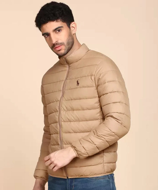 Full Sleeves Beige Pony Puffer Jacket For Men