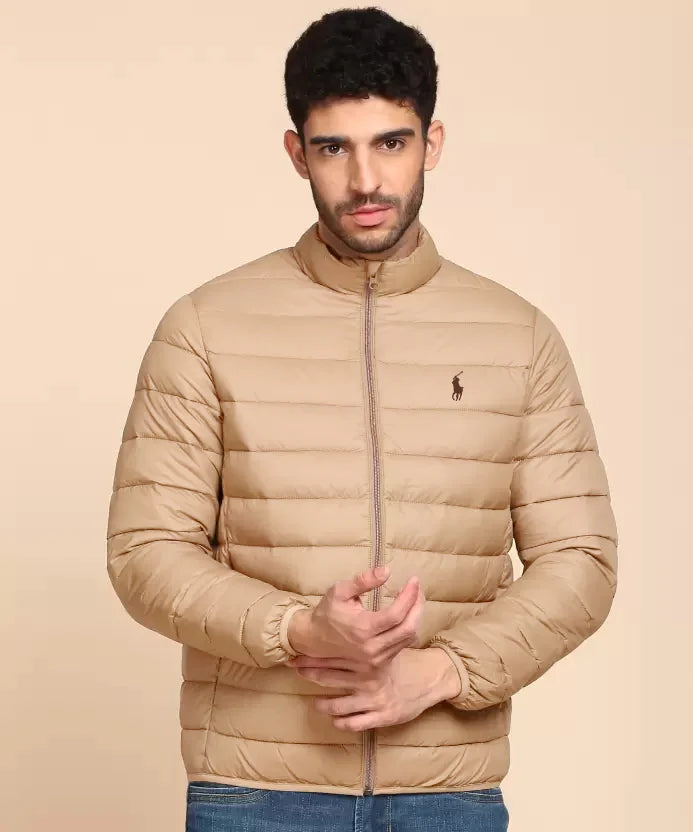 Full Sleeves Beige Pony Puffer Jacket For Men